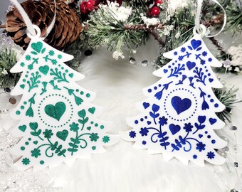 Hand-painted Nordic Christmas Tree ornament, Scandinavian Christmas Tree ornament, Folk art Christmas Tree ornament, Christmas Tree ornament