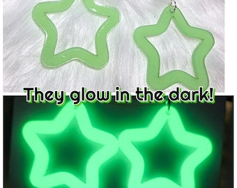 Glow in the dark star earrings, funky earrings Halloween earrings, rave earrings
