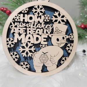 Naughty snowman  Funny Christmas ornament, inappropriate ornament, sassy ornament, white elephant gift, dirty Santa gift, snowflake