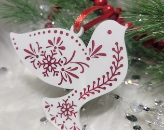 Hand-painted Nordic Christmas dove ornament, Scandinavian Christmas Tree ornament, Folk art Christmas Tree ornament, Christmas Tree ornament