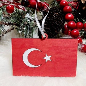 Adorno pintado a mano de la bandera de Turquía, adorno turco, adorno de viaje, adorno de Estambul