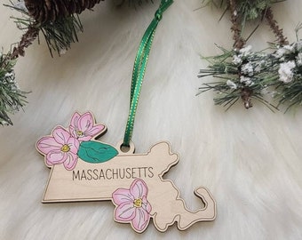 Massachusetts Christmas Ornament, Massachusetts magnet,  MA ornament, Boston ornament, The Bay State, The Codfish State, Mayflower flower,