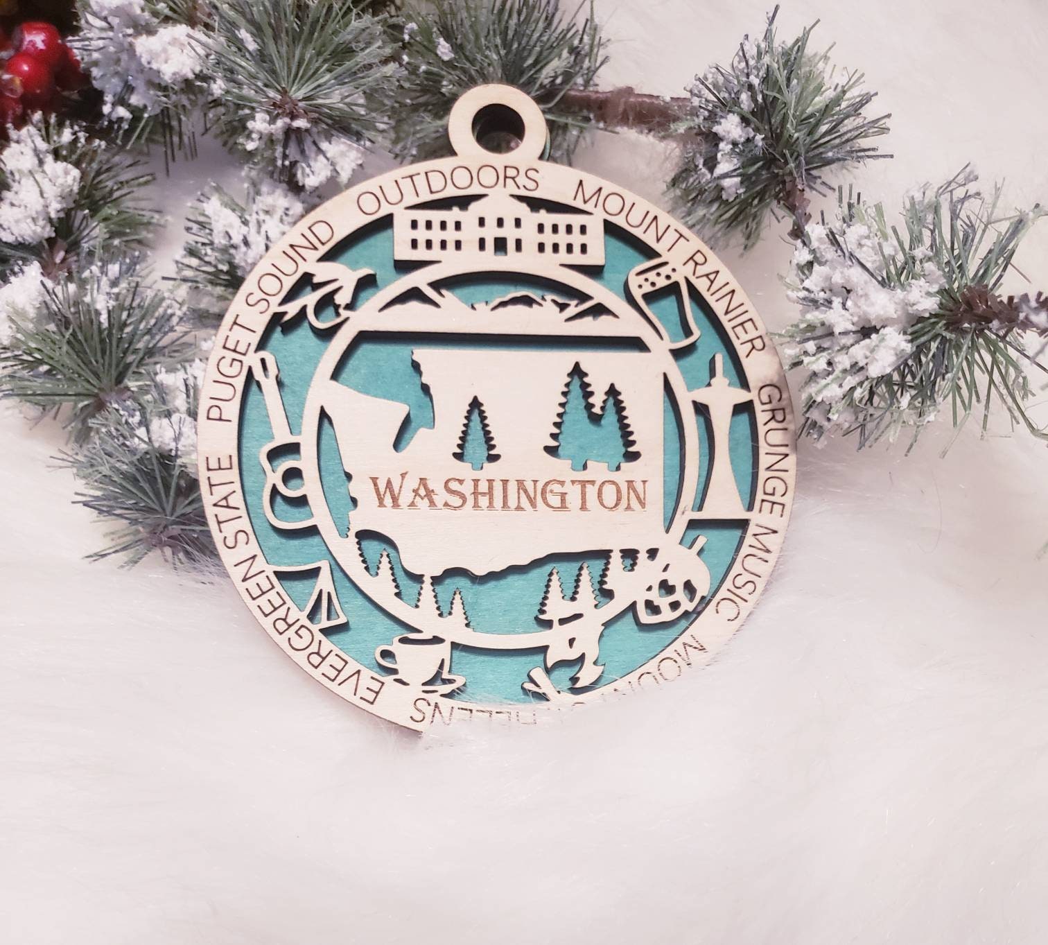 Weekino Ornamento Albero Di Natale Mount Rainier Seattle: Souvenir In Ceramica 7,2 Cm Con Corda E Sacchetto!