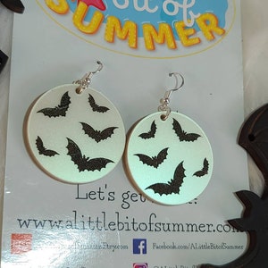 Iridescent sparkly bat earrings, moon earrings, Halloween earrings