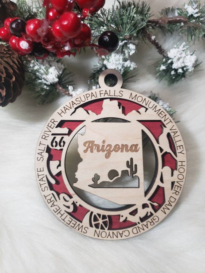 Arizona Christmas Ornament, AZ Ornament, Phoenix ornament, Tucson ornament, ornament, Grand Canyon ornament 2 layer w/o center