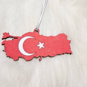 Adorno pintado a mano con la bandera de Turquía, adorno turco, adorno de viaje, adorno de Estambul