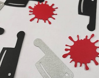 Butcher knife confetti, Halloween confetti, Blood splatter confetti, Murder Mystery Party, Friday the 13th, horror film, horror confetti;