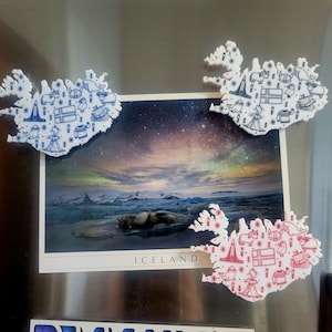Aimant acrylique icônes Islande, aimant doodle islandais, aimant de voyage, aimant Reykjavik, cheval islandais, macareux, volcan, phoque, lopapeysa