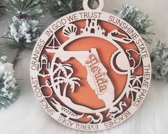 Florida Christmas Ornament, Florida Ornament,  Orlando ornament, beach ornament, Sunshine state ornament