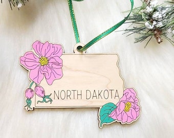 North Dakota Flower Christmas Ornament, North Dakota Ornament,  ND ornament, Fargo ornament, Rough Rider state, ND magnet, North Dakota magn