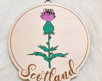 Scotland souvenir thistle hand-painted  ornament, Scottish ornament, travel magnet, Loch Ness ornament