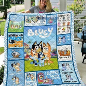 Personalized  Bluey Quilt Blanket For Fans Home Decor Gift , Gift For Her Him | Bluey Baby Blanket for Boys & Girls Gift for Father's Day