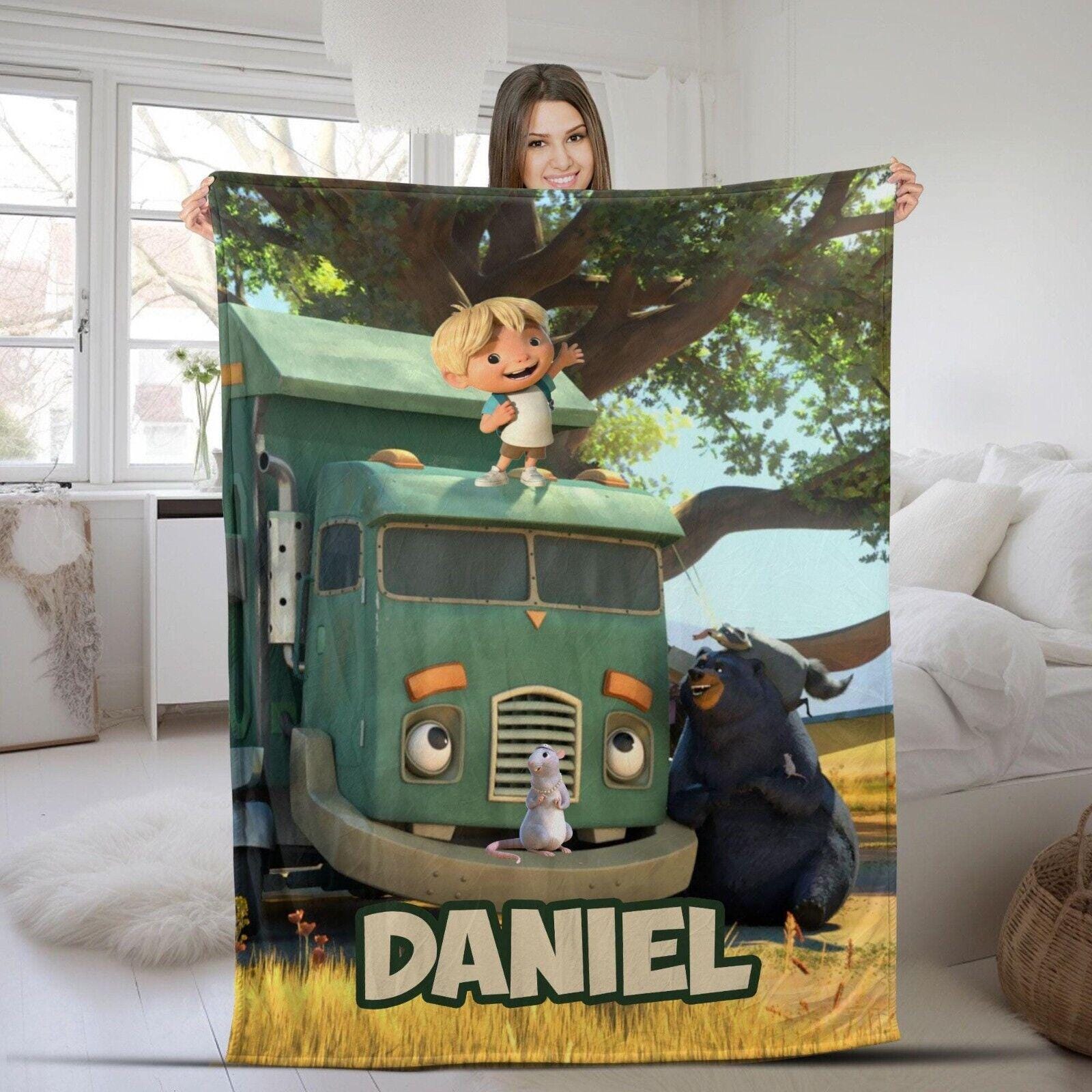 Custom Name Trash Truck Blanket, Trash Truck Personalized Blanket, Gift For Boys