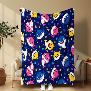Cartoon Shark Pattern Blanket, Soft Warm Throw Blanket, Air-conditioned Room Blanket, Blanket for Home