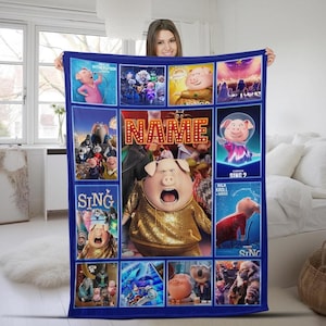 Manta personalizada de Sing Pig, manta de dibujos animados de la película Sing 2, manta personalizada con el nombre de Sing Pig, regalos de cumpleaños