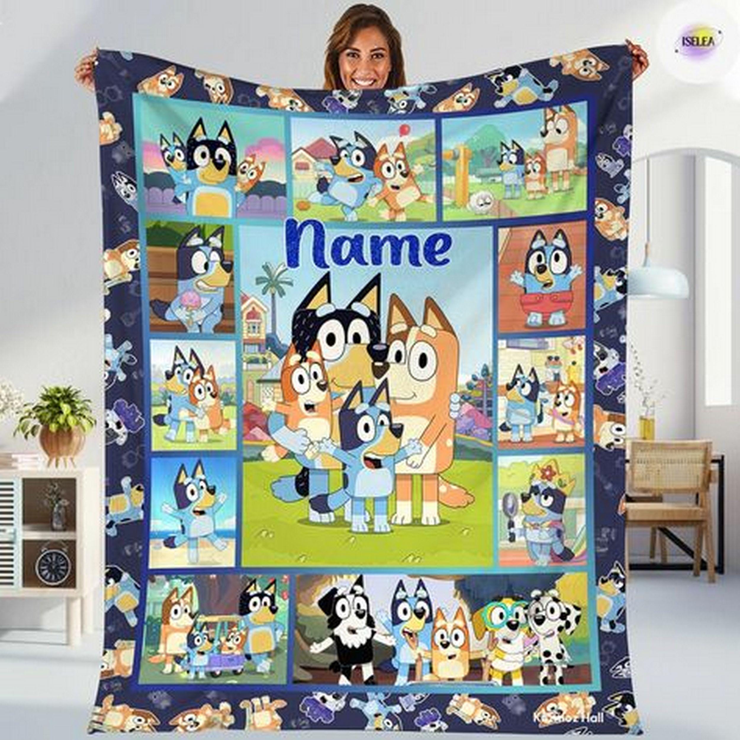 Bluey Quilt Blanket For Fans Home Decor Gift- Gift For Her Him | Bluey Baby Blanket for Boys & Girls Father's Day Gift