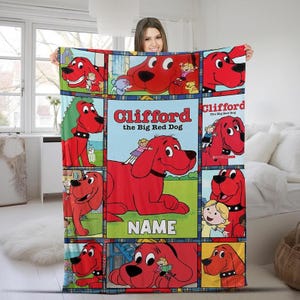 Kids Personalized Clifford The Big Red Dog Blanket, Custom Name Clifford Blanket, Clifford Dog Birthday  Gift