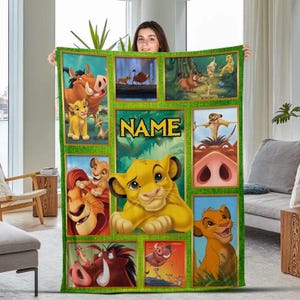 Personalized Lion King Blanket, Custom Name Cartoon Characters Blanket, Simba Lion Blanket, Gift For Son