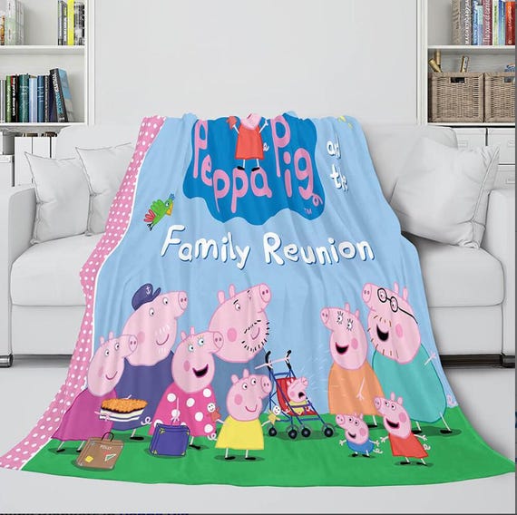 Custom Name Peppa Pig Blanket, Personalized Family Pig Fleece