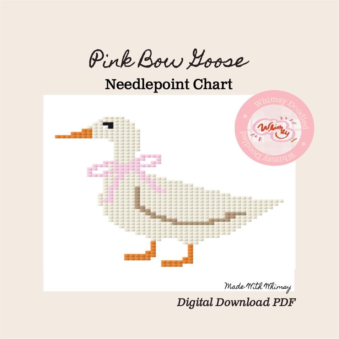 Goose Graph Pattern Pink Bow Goose Digital Chart | Needlepoint Pattern | 12 Mesh Count Mesh ...