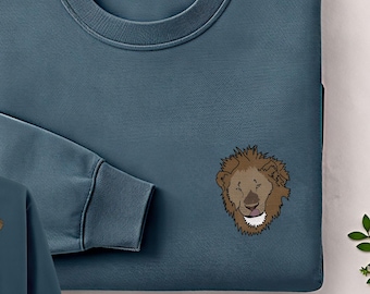 Lion with tongue out, softstyle sweatshit. Unisex, all sizes and animal themed crewneck.