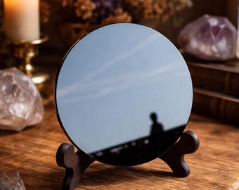 Beau miroir en obsidienne noire, plaque de divination, cristal noir, décoration d'intérieur cercle en obsidienne, miroir rond en obsidienne