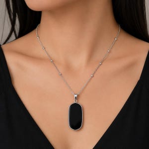 Black Obsidian Necklace, Scrying Mirror Necklace, Big Pendant Necklace, Obsidian Pendant, Stainless Steel Necklace