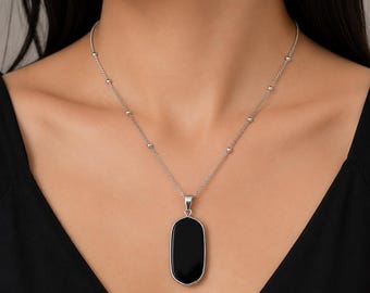 Black Obsidian Necklace, Scrying Mirror Necklace, Big Pendant Necklace, Obsidian Pendant, Stainless Steel Necklace