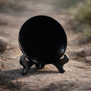 Svart obsidianspegel, skrivspegel, svart obsidianskylt, obsidiancirkelskiva, kristallskylt, perfekt för fester och bröllop