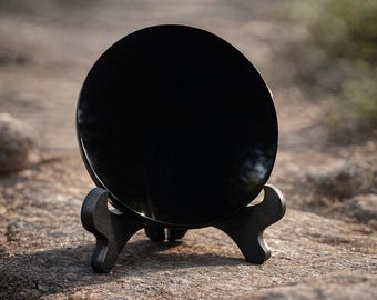 Miroir en obsidienne noire, miroir de divination, plaque de divination en obsidienne noire, disque circulaire en obsidienne, plaque en cristal idéale pour les fêtes et les mariages