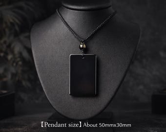 Natürliche schwarze Obsidian Stein Halskette, Rechteck Obsidian Anhänger Halskette, Scrying Spiegel Halskette, schwarzer Kristall Schmuck