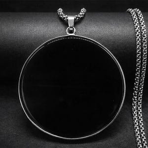 Black Obsidian Necklace, Scrying Mirror Necklace, Big Pendant Necklace, Obsidian Circle, Stainless Steel Necklace