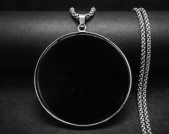 Schwarzer Obsidian Halskette, Scrying Spiegel Halskette, Big Anhänger Halskette, Obsidian Kreis, Edelstahl Halskette