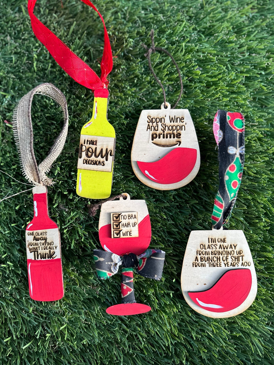 Funny Sayings Christmas Ornaments Set of 5. Wine Ornaments. Etsy