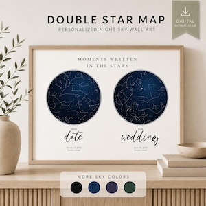 Custom Double Star Map • Personalized Two Special Dates Night Sky Print • Digital Download