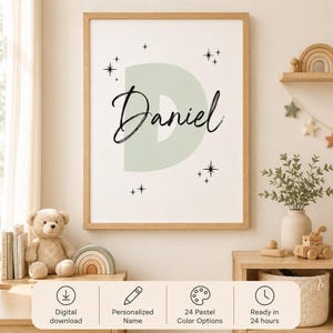 Custom Initial & Name Print • Starry Nursery Wall Art • Personalized Letter Poster • Digital Download
