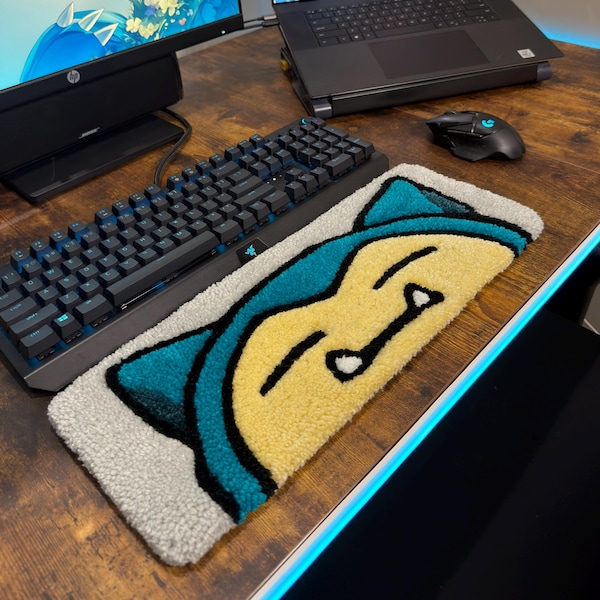 Sleepy Monster Keyboard Wrist Rest – Tufted Desk Mat | Kawaii Cozy Gamer Desk Decor
