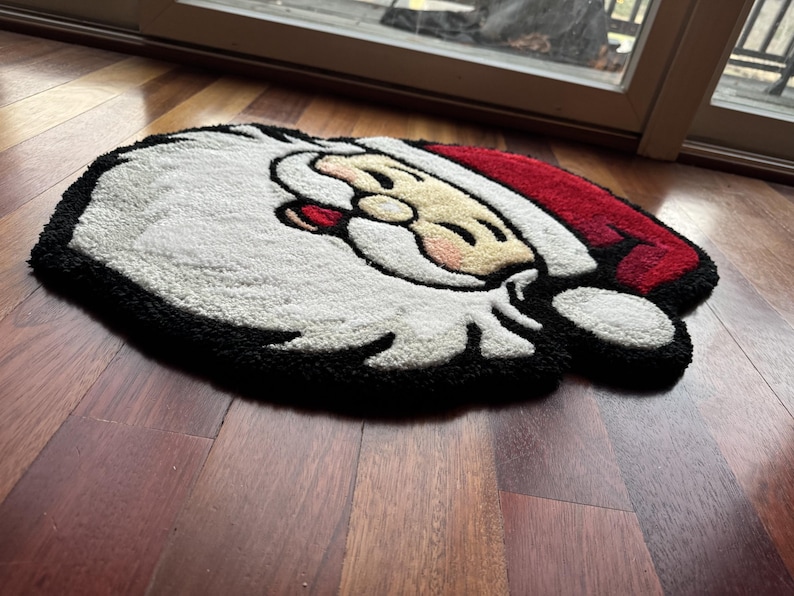 Santa Tufted Rug – Handmade Fluffy Christmas Floor Rug or Wall Hanging ...