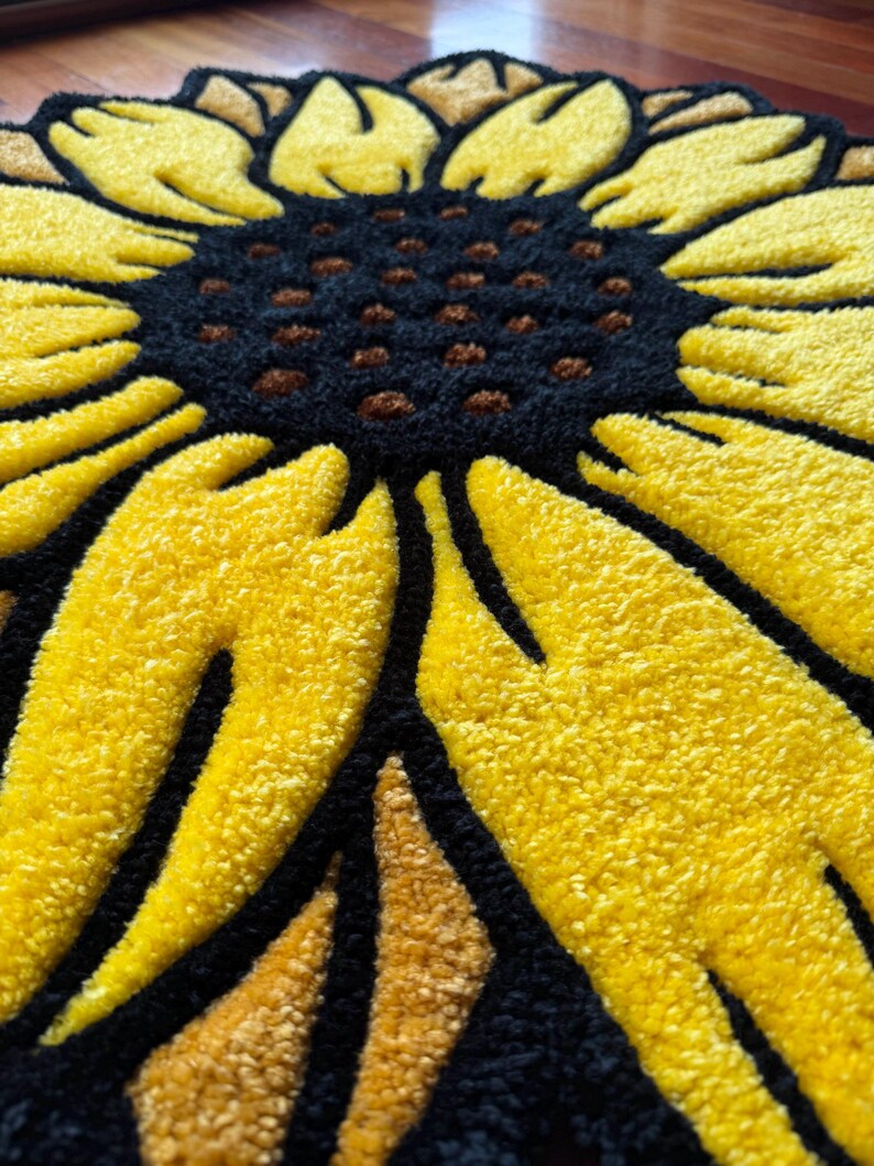 Sunflower Tufted Rug – Handmade Floral Floor Rug or Wall Hanging ...