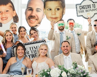 Wedding Party "Fat Heads", Event Signage, Bride Groom Photo Props, Personalized Photo on Stick, DIY Party Cutouts, Bottle Service Signs