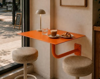 Modern Square Steel Wall Table, Industrial Floating Metal Cafe Furniture, Minimalist Balcony Desk