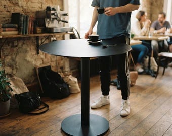 Minimalist Steel Round Pedestal Table | Modern Bistro Cafe Furniture