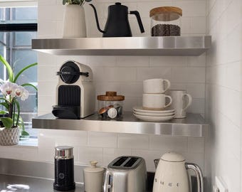 Floating Metal Wall Shelf | Heavy Duty Storage | Steel or Stainless Steel | Handmade Modern Decor