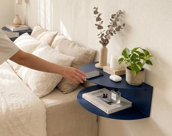 Wall Mounted Nightstand, Floating Bedside Shelf, Modern Metal Bedside Table, Minimalist Bedroom Storage