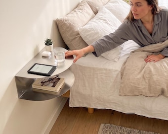 Handcrafted Metal Floating Bedside Shelf, Modern Minimalist Nightstand, Small Space Furniture