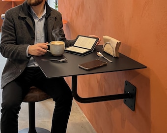 Wall Mounted Square Steel Table, Industrial Cafe Furniture for Small Spaces