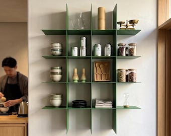 Handcrafted Geometric Metal Wall Shelf, Modern Steel Display Storage