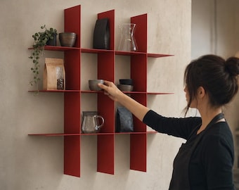 Modern Metal Wall Shelf, Floating Steel Display Shelf, Geometric Wall Organizer, Home Office & Cafe Decor
