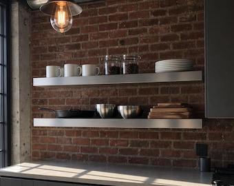 Metal Wall Shelf | Floating Stainless Steel Storage | Heavy Duty Handmade | Modern Industrial Decor