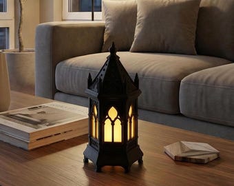 Luce notturna gotica, lanterna in stile cattedrale, arredamento spettrale per la casa, lampada da tavolo, lampada gotica vittoriana, arredamento Dark Academia, regalo da strega